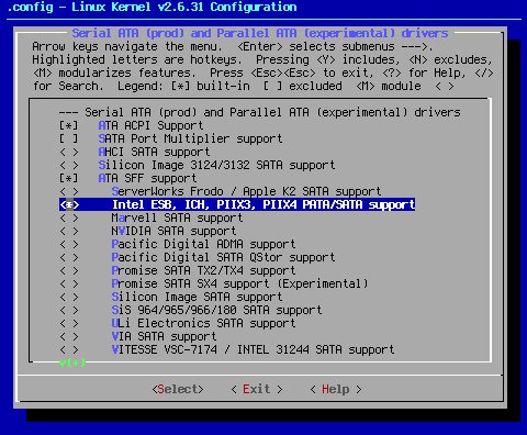 Menuconfig: Intel ESB, ICH, PIIX3, PIIX4 PATA/SATA support
